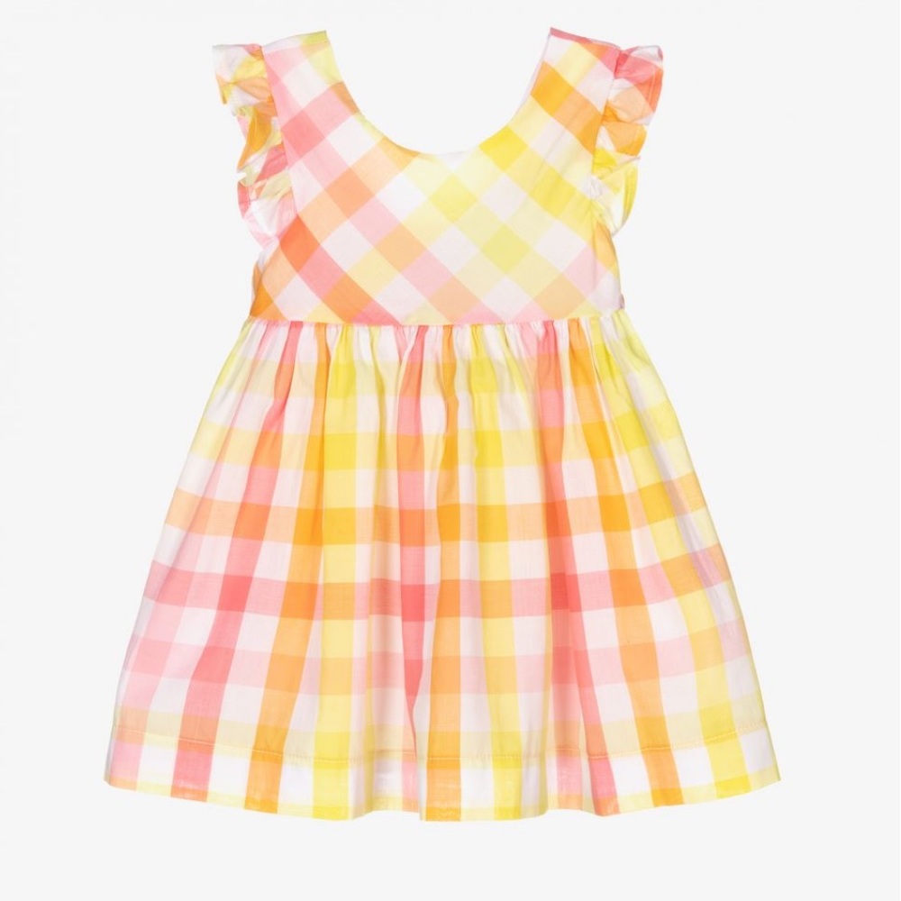 Mayoral Pink and Yellow Plaid 6 month Baby Girl Dress with matching bloomer